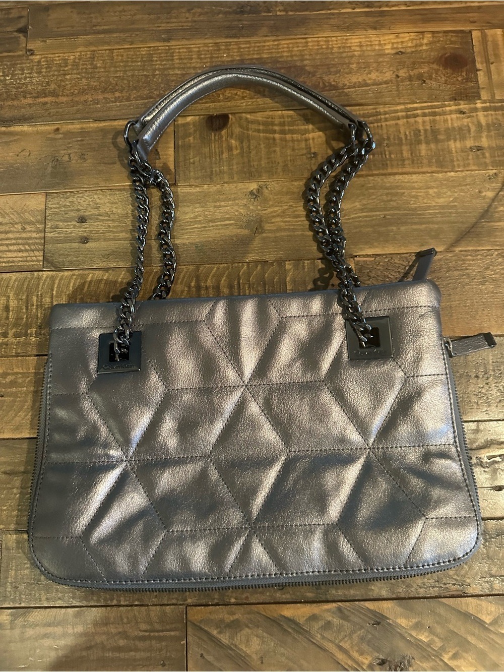 Calvin Klein Nova Quilted Metallic Leather Bag with Chain Detail
